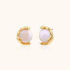 Gold vermeil studs with lustrous pink freshwater pearls in organic crescent settings